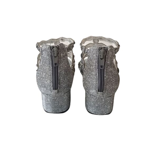 Nina Girls Silver Sparkle Gladiator Zipper Block Heel Sandals Size 2 - Picture 4 of 7